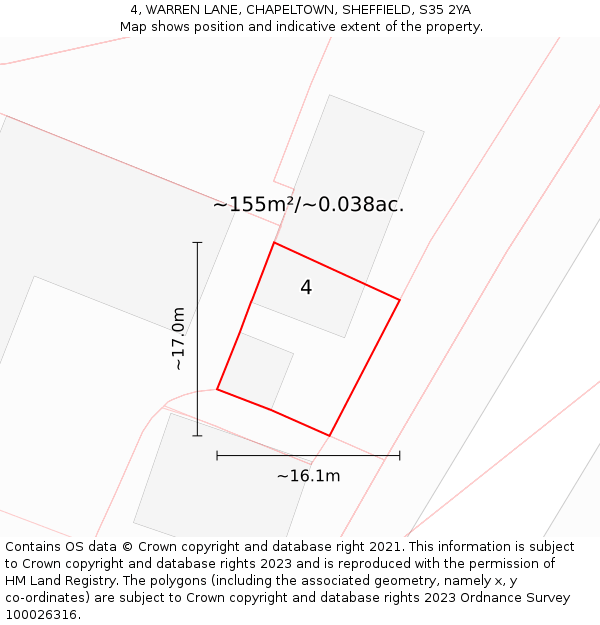 4, WARREN LANE, CHAPELTOWN, SHEFFIELD, S35 2YA: Plot and title map