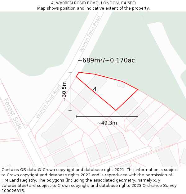 4, WARREN POND ROAD, LONDON, E4 6BD: Plot and title map