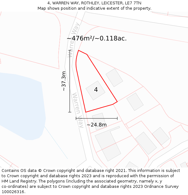 4, WARREN WAY, ROTHLEY, LEICESTER, LE7 7TN: Plot and title map