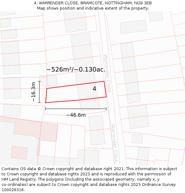4, WARRENDER CLOSE, BRAMCOTE, NOTTINGHAM, NG9 3EB: Plot and title map