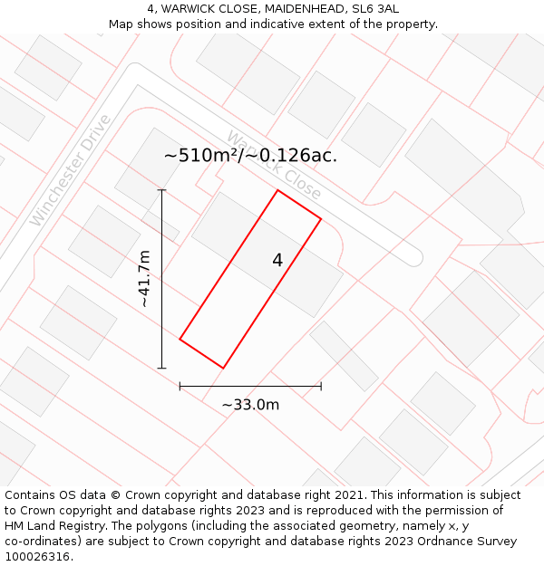 4, WARWICK CLOSE, MAIDENHEAD, SL6 3AL: Plot and title map