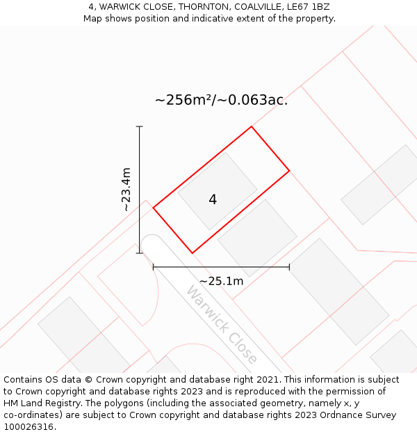 4, WARWICK CLOSE, THORNTON, COALVILLE, LE67 1BZ: Plot and title map