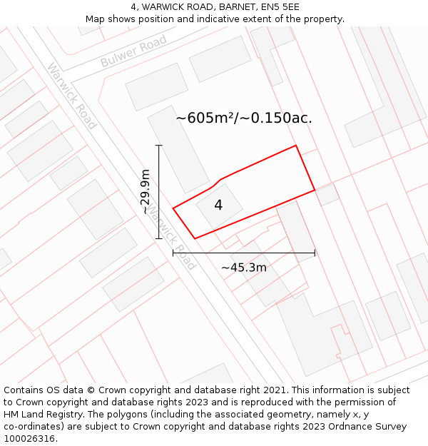 4, WARWICK ROAD, BARNET, EN5 5EE: Plot and title map