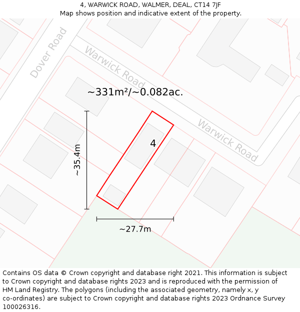 4, WARWICK ROAD, WALMER, DEAL, CT14 7JF: Plot and title map