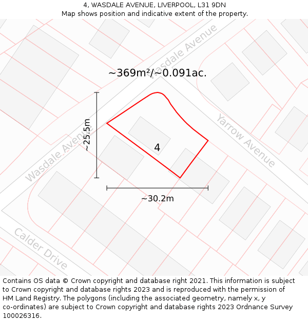 4, WASDALE AVENUE, LIVERPOOL, L31 9DN: Plot and title map