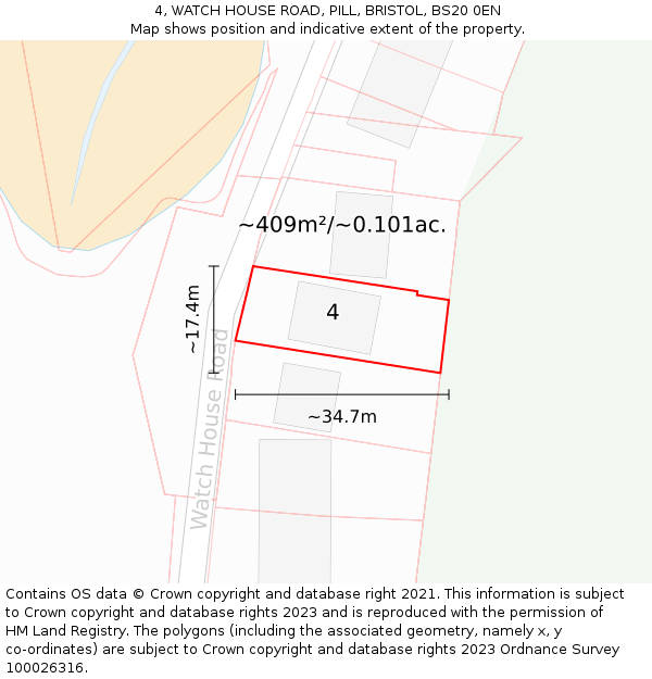 4, WATCH HOUSE ROAD, PILL, BRISTOL, BS20 0EN: Plot and title map