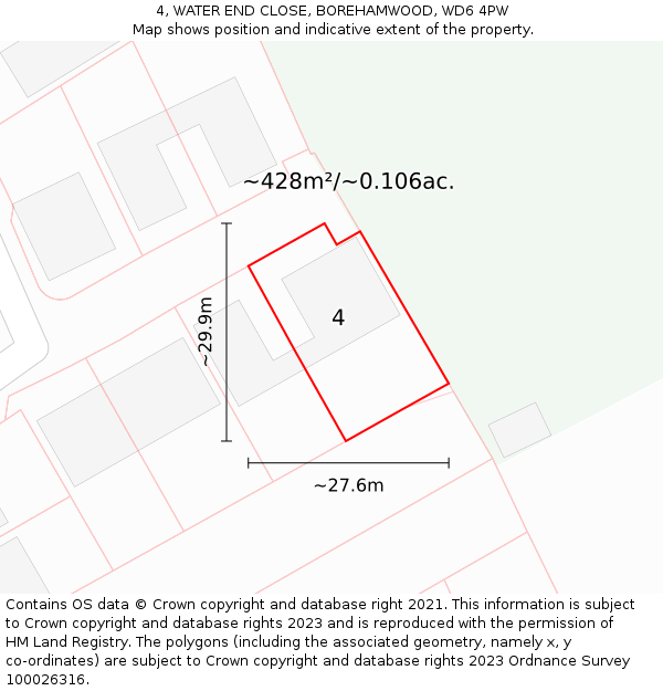4, WATER END CLOSE, BOREHAMWOOD, WD6 4PW: Plot and title map