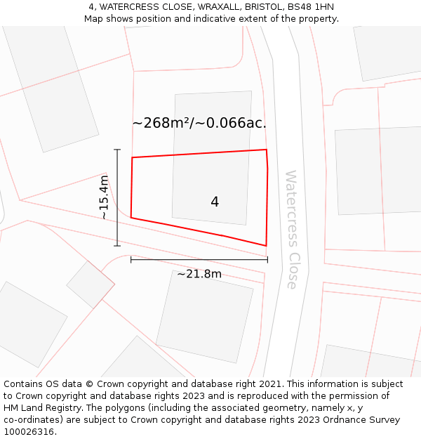4, WATERCRESS CLOSE, WRAXALL, BRISTOL, BS48 1HN: Plot and title map