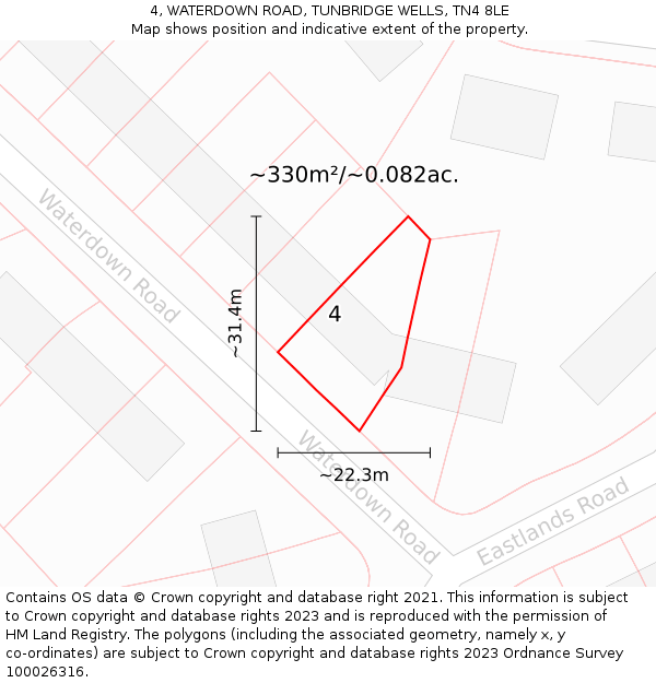 4, WATERDOWN ROAD, TUNBRIDGE WELLS, TN4 8LE: Plot and title map