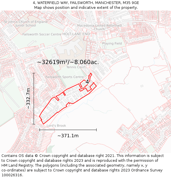 4, WATERFIELD WAY, FAILSWORTH, MANCHESTER, M35 9GE: Plot and title map