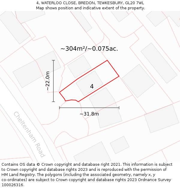 4, WATERLOO CLOSE, BREDON, TEWKESBURY, GL20 7WL: Plot and title map