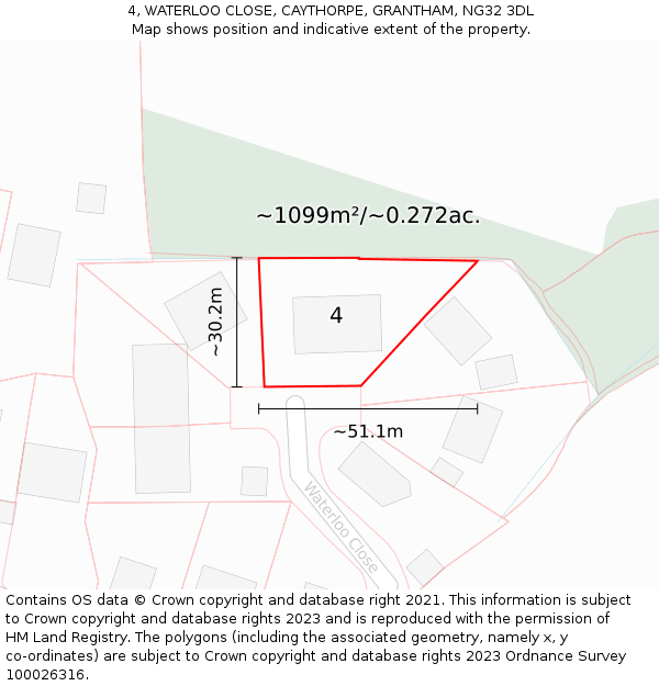 4, WATERLOO CLOSE, CAYTHORPE, GRANTHAM, NG32 3DL: Plot and title map