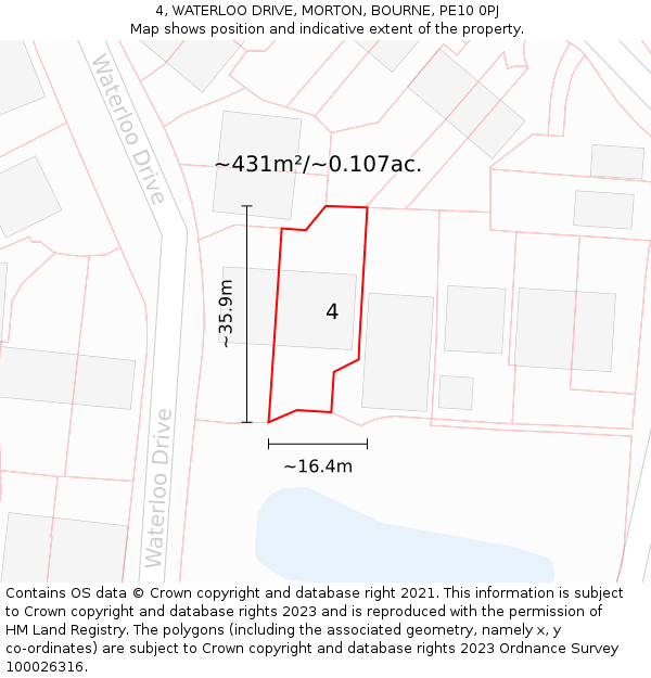 4, WATERLOO DRIVE, MORTON, BOURNE, PE10 0PJ: Plot and title map