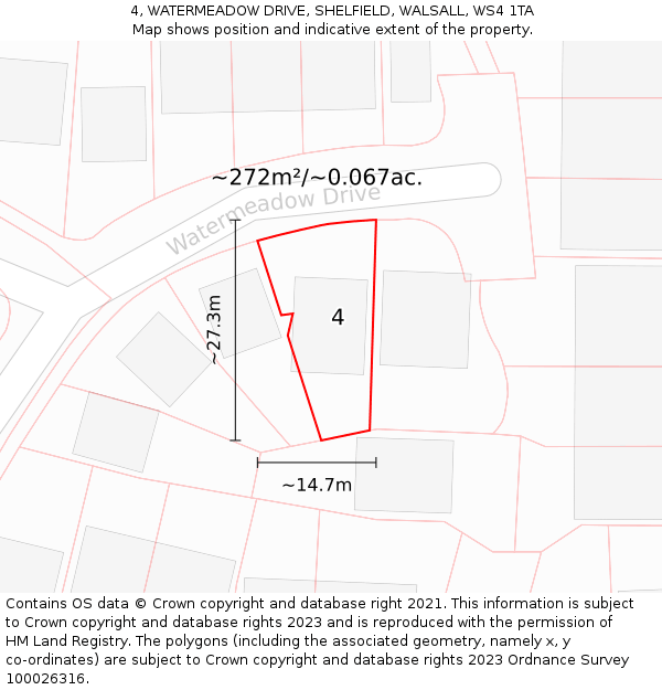 4, WATERMEADOW DRIVE, SHELFIELD, WALSALL, WS4 1TA: Plot and title map