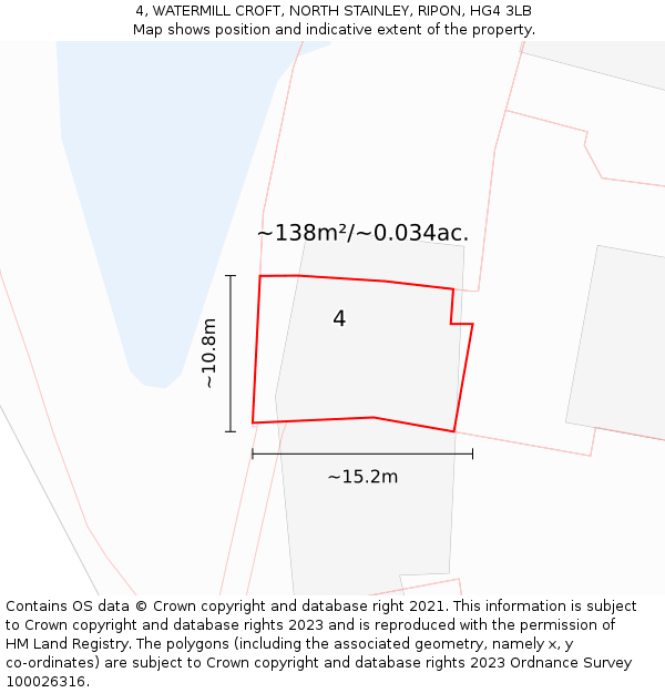 4, WATERMILL CROFT, NORTH STAINLEY, RIPON, HG4 3LB: Plot and title map