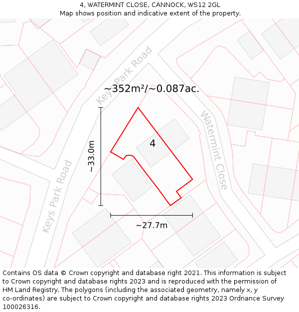 4, WATERMINT CLOSE, CANNOCK, WS12 2GL: Plot and title map