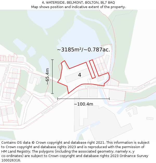 4, WATERSIDE, BELMONT, BOLTON, BL7 8AQ: Plot and title map