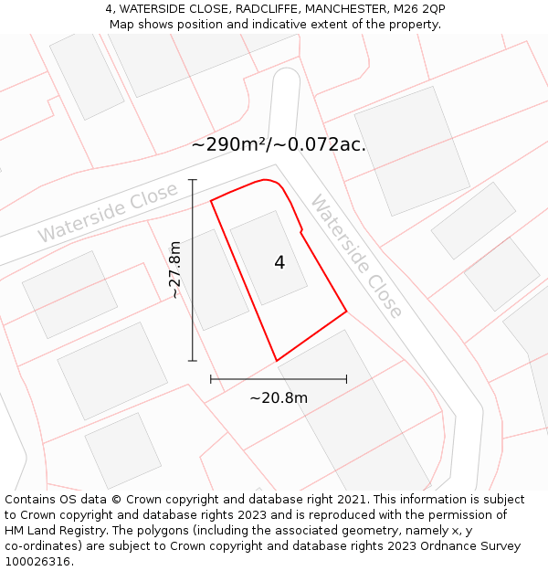 4, WATERSIDE CLOSE, RADCLIFFE, MANCHESTER, M26 2QP: Plot and title map