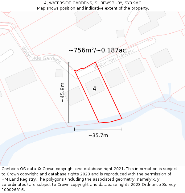 4, WATERSIDE GARDENS, SHREWSBURY, SY3 9AG: Plot and title map