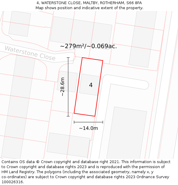 4, WATERSTONE CLOSE, MALTBY, ROTHERHAM, S66 8FA: Plot and title map