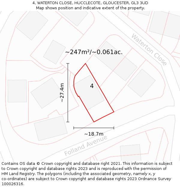 4, WATERTON CLOSE, HUCCLECOTE, GLOUCESTER, GL3 3UD: Plot and title map