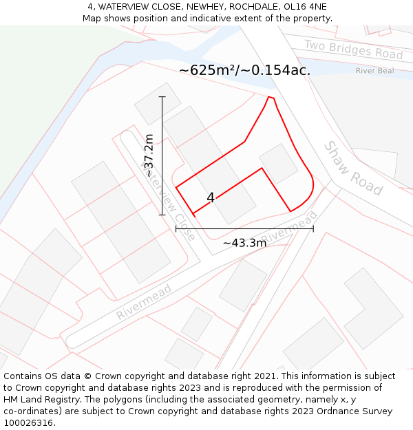 4, WATERVIEW CLOSE, NEWHEY, ROCHDALE, OL16 4NE: Plot and title map