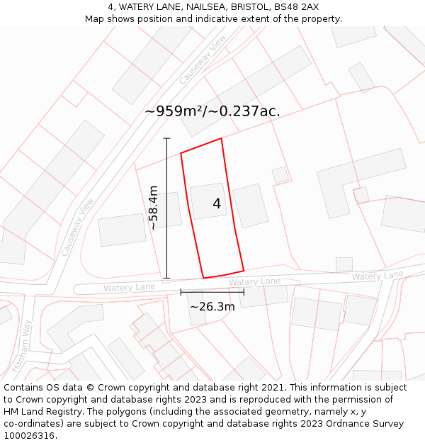 4, WATERY LANE, NAILSEA, BRISTOL, BS48 2AX: Plot and title map