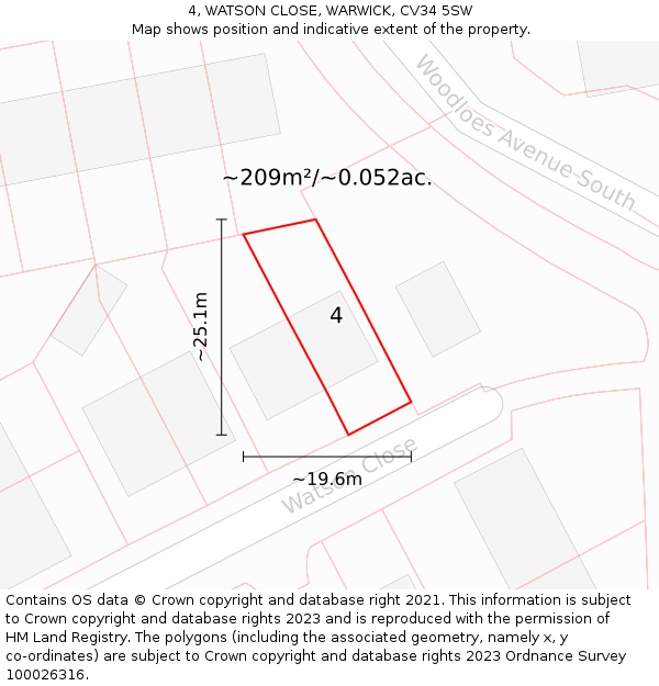 4, WATSON CLOSE, WARWICK, CV34 5SW: Plot and title map