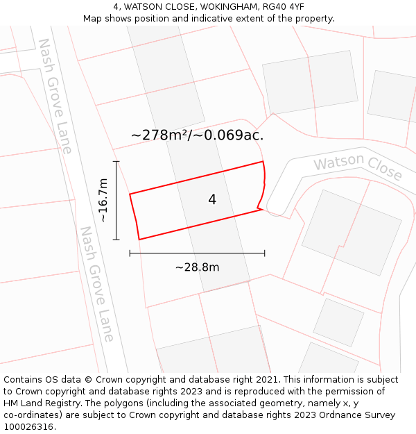 4, WATSON CLOSE, WOKINGHAM, RG40 4YF: Plot and title map