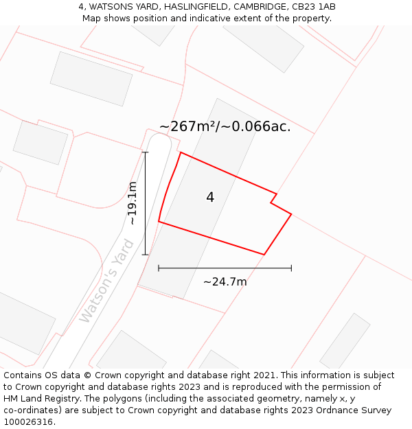 4, WATSONS YARD, HASLINGFIELD, CAMBRIDGE, CB23 1AB: Plot and title map