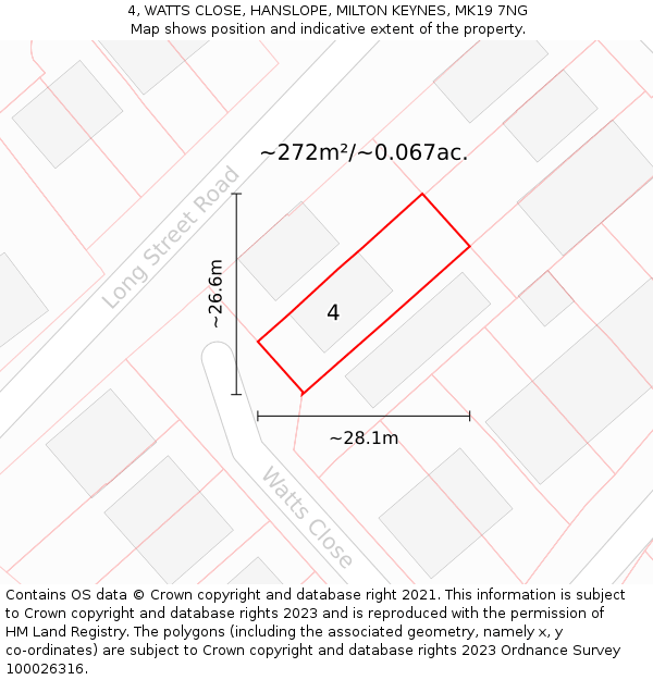 4, WATTS CLOSE, HANSLOPE, MILTON KEYNES, MK19 7NG: Plot and title map