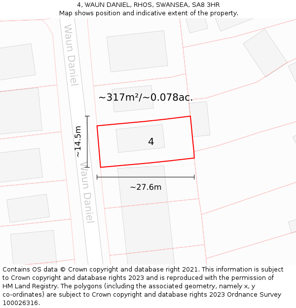 4, WAUN DANIEL, RHOS, SWANSEA, SA8 3HR: Plot and title map