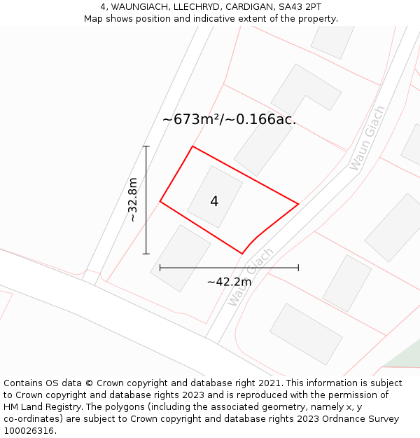 4, WAUNGIACH, LLECHRYD, CARDIGAN, SA43 2PT: Plot and title map