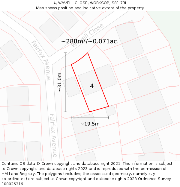 4, WAVELL CLOSE, WORKSOP, S81 7RL: Plot and title map