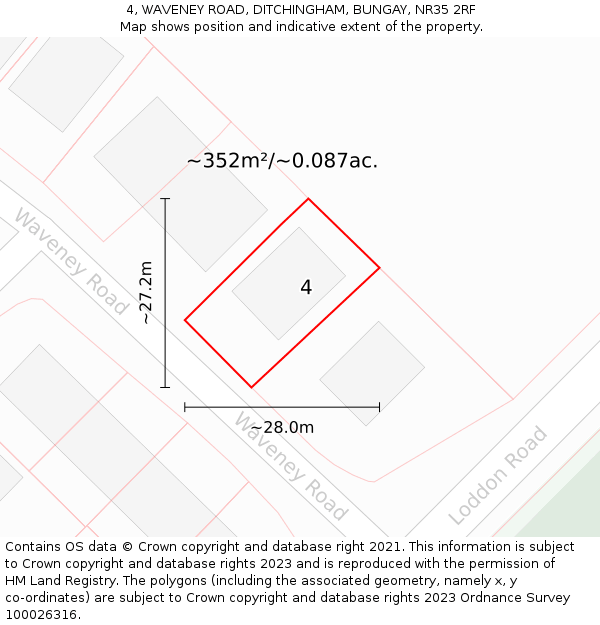 4, WAVENEY ROAD, DITCHINGHAM, BUNGAY, NR35 2RF: Plot and title map