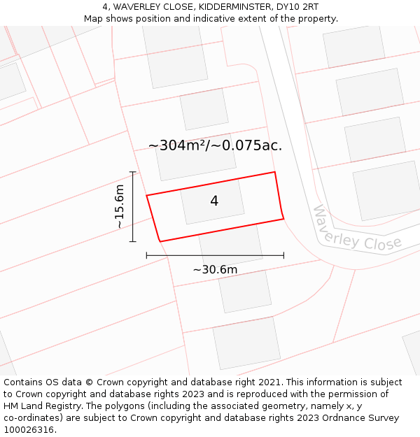 4, WAVERLEY CLOSE, KIDDERMINSTER, DY10 2RT: Plot and title map