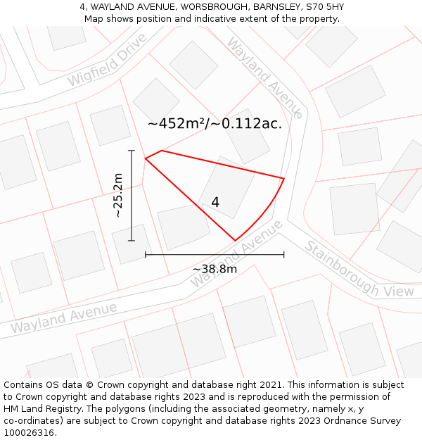 4, WAYLAND AVENUE, WORSBROUGH, BARNSLEY, S70 5HY: Plot and title map