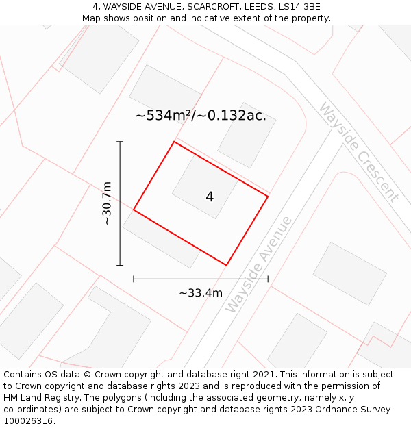 4, WAYSIDE AVENUE, SCARCROFT, LEEDS, LS14 3BE: Plot and title map