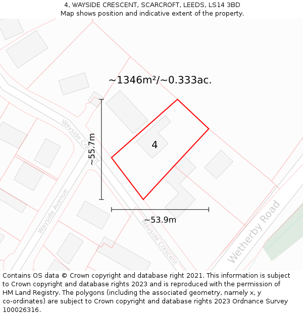4, WAYSIDE CRESCENT, SCARCROFT, LEEDS, LS14 3BD: Plot and title map