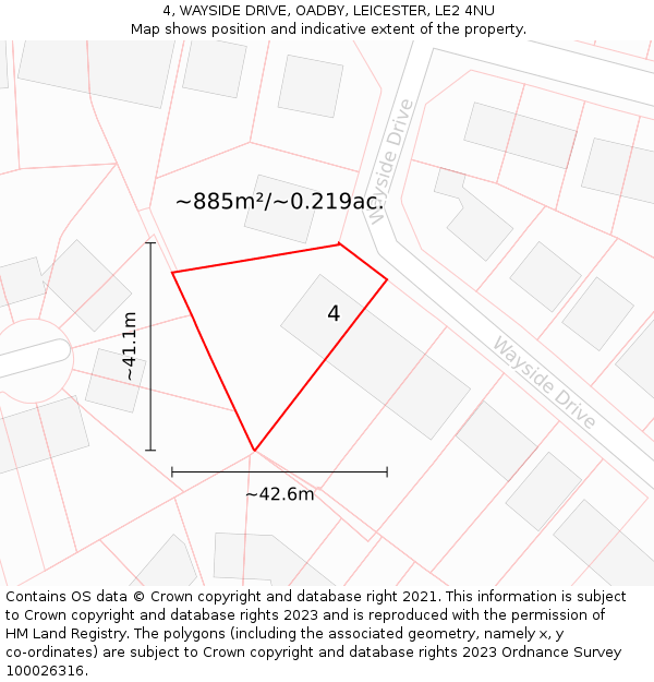 4, WAYSIDE DRIVE, OADBY, LEICESTER, LE2 4NU: Plot and title map