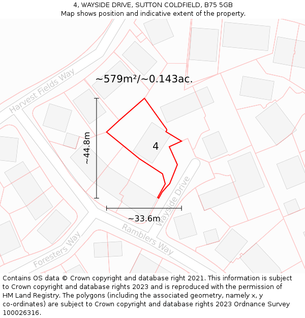 4, WAYSIDE DRIVE, SUTTON COLDFIELD, B75 5GB: Plot and title map