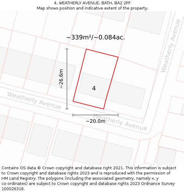 4, WEATHERLY AVENUE, BATH, BA2 2PF: Plot and title map