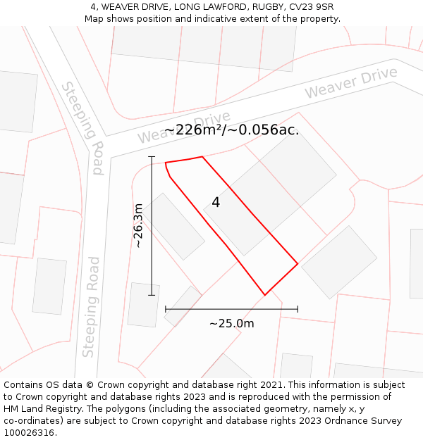 4, WEAVER DRIVE, LONG LAWFORD, RUGBY, CV23 9SR: Plot and title map