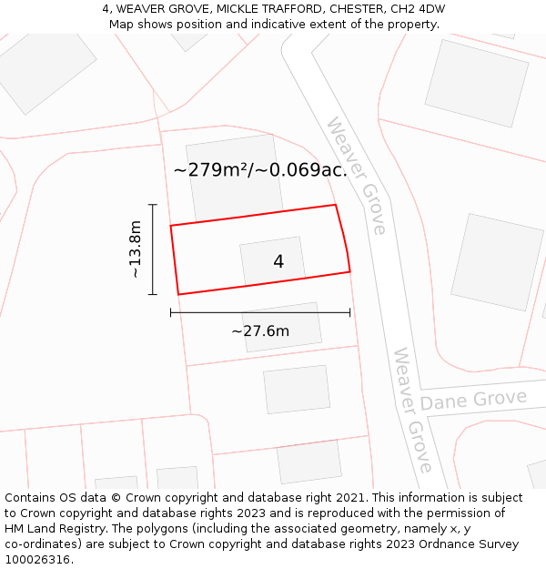 4, WEAVER GROVE, MICKLE TRAFFORD, CHESTER, CH2 4DW: Plot and title map