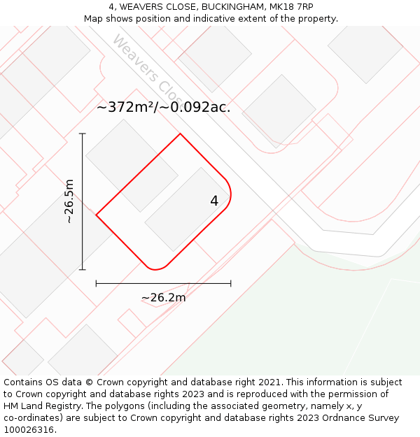 4, WEAVERS CLOSE, BUCKINGHAM, MK18 7RP: Plot and title map