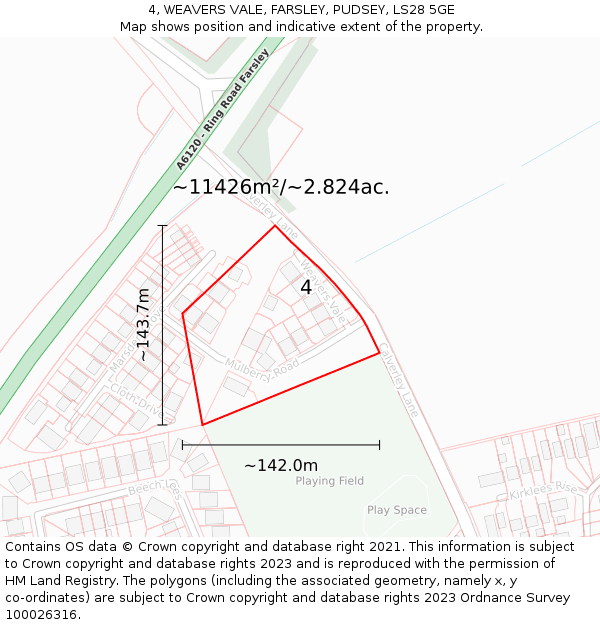 4, WEAVERS VALE, FARSLEY, PUDSEY, LS28 5GE: Plot and title map