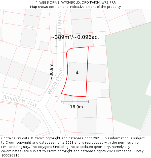 4, WEBB DRIVE, WYCHBOLD, DROITWICH, WR9 7RA: Plot and title map