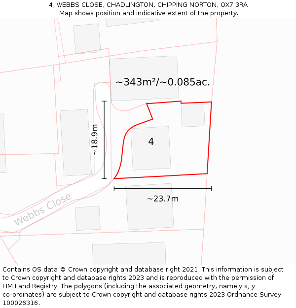 4, WEBBS CLOSE, CHADLINGTON, CHIPPING NORTON, OX7 3RA: Plot and title map