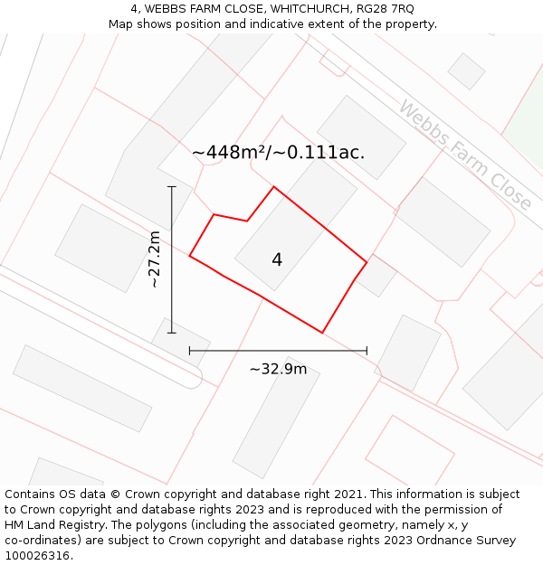 4, WEBBS FARM CLOSE, WHITCHURCH, RG28 7RQ: Plot and title map