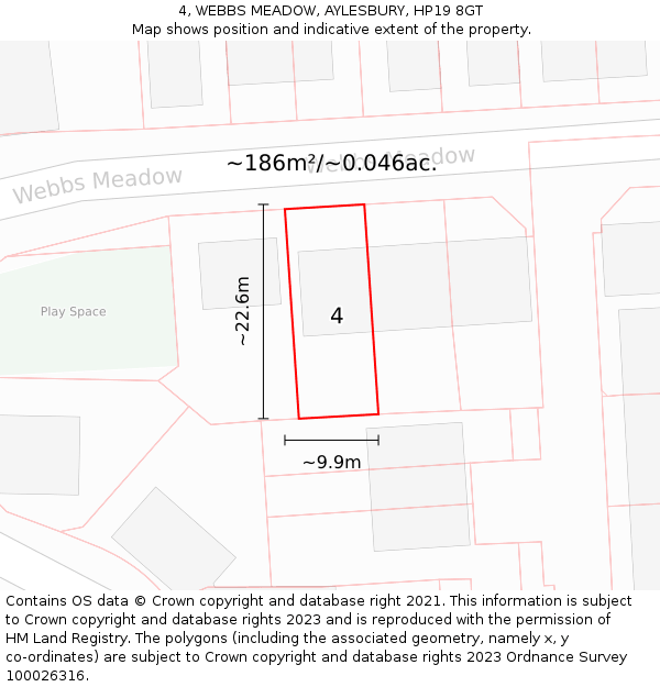 4, WEBBS MEADOW, AYLESBURY, HP19 8GT: Plot and title map
